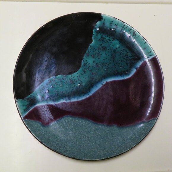 Aqua and Black Glazed Decorative Plate Vintage (DK707) - Picture 2 of 4